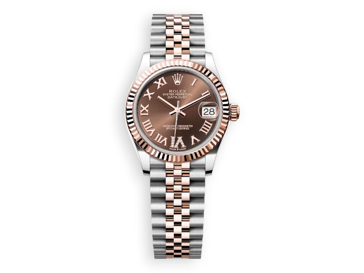 rolex datejust 31 everose rolesor fluted jubille chocolate watchhub