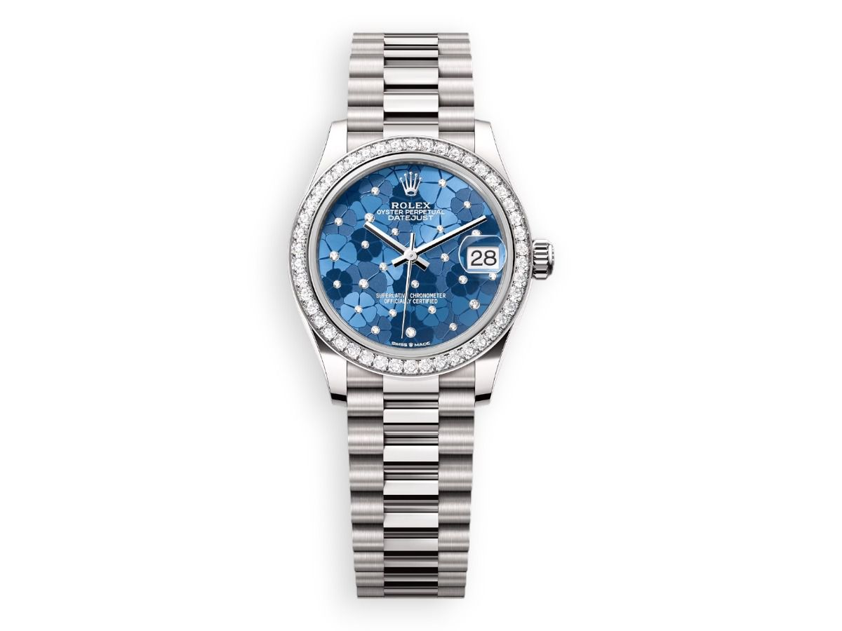 rolex Rolex Datejust White Gold diamonds set president blue floral watchhub