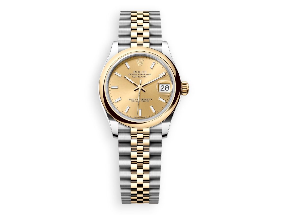 rolex datejust 31 yellow rolesor smooth jubille golden watchhub