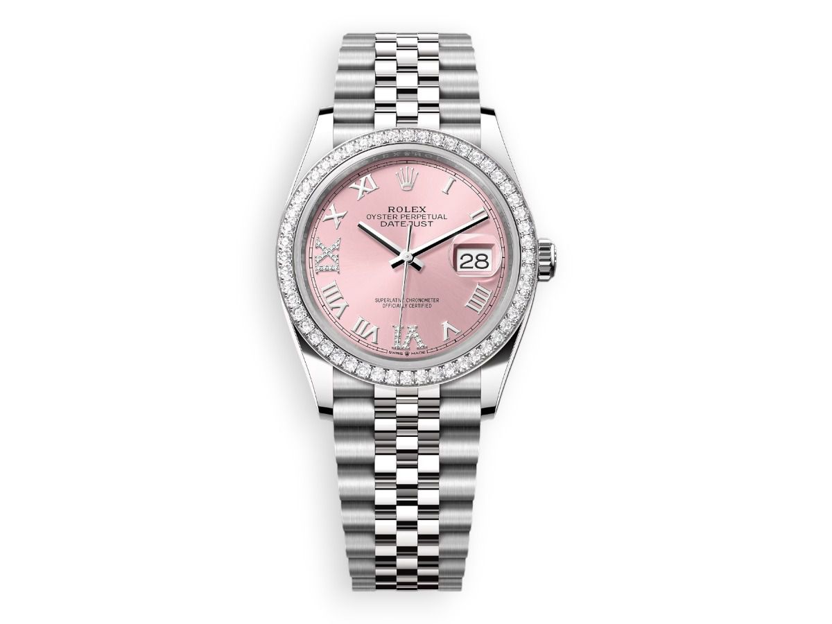 rolex datejust 36 white rolesor diamonds set jubille pink watchhub