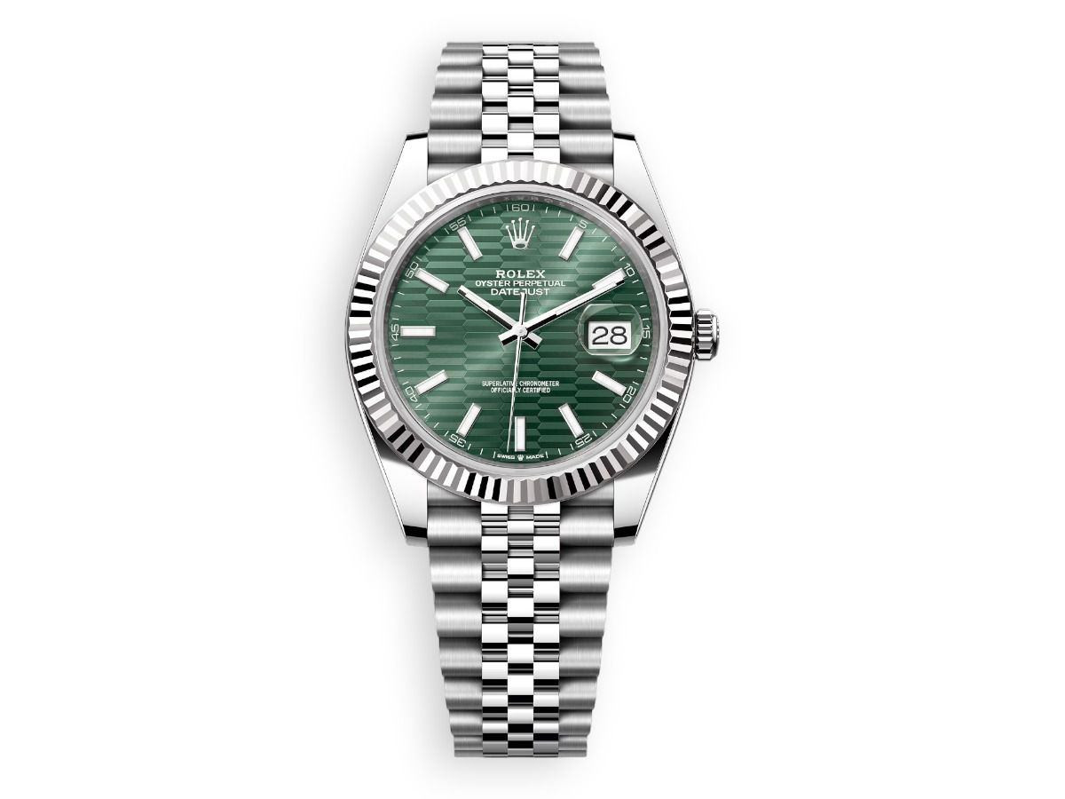 rolex datejust white rolesor fluted jubille green decore watchhub