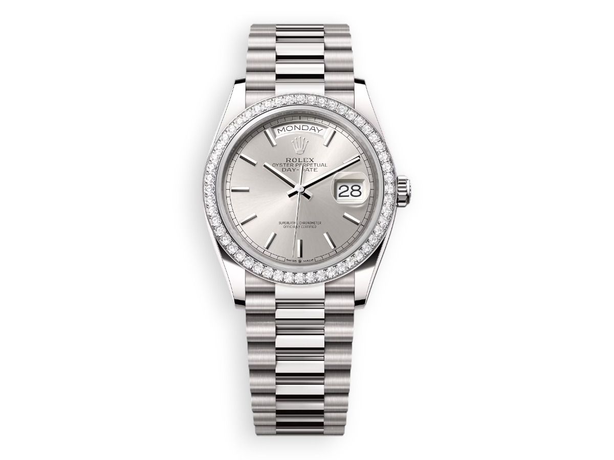 rolex day date rolex white gold dimonds president silver watchhub
