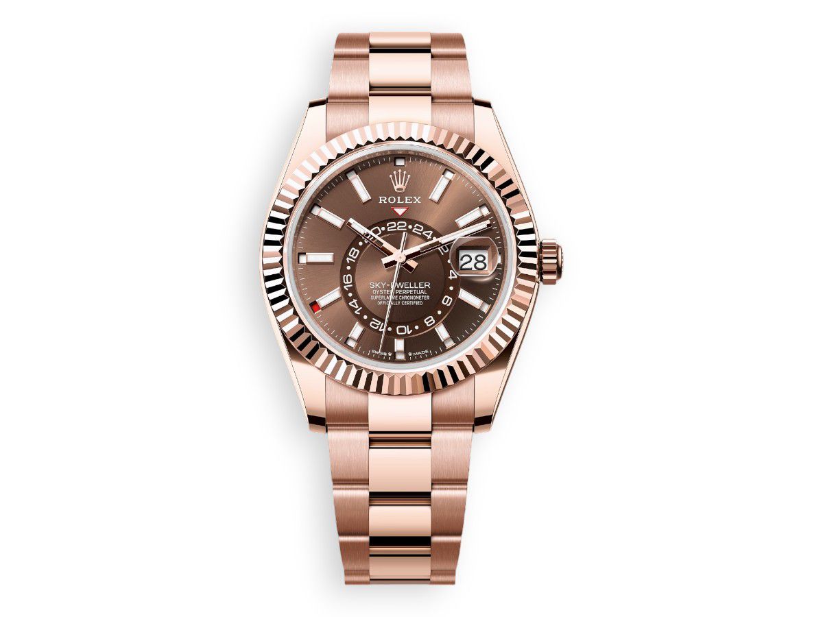 rolex sky dweller everose gold oyster chocolate watchhub