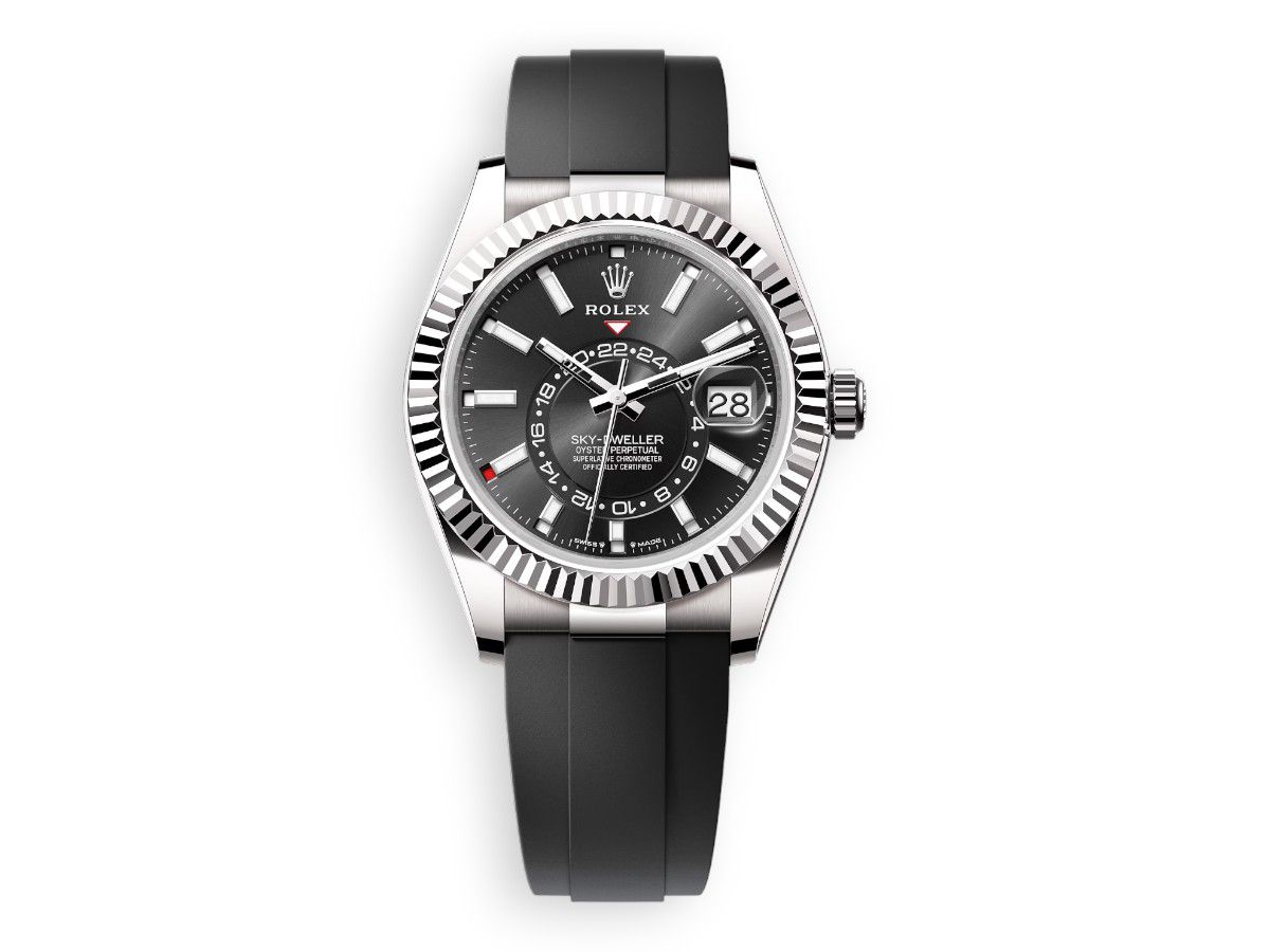 rolex sky dweller white gold oysterflex black watchhub