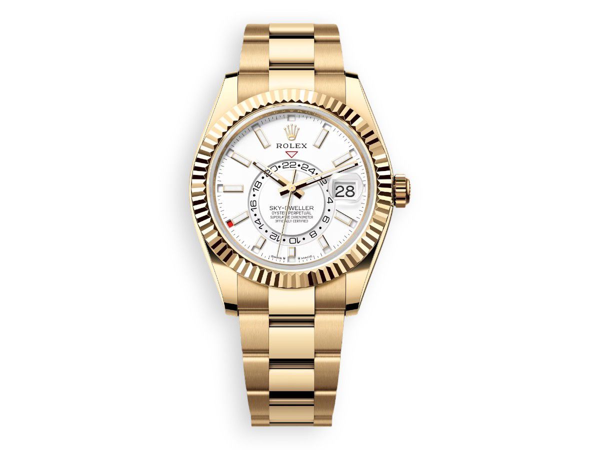 rolex sky dweller yellow gold oyster white watchhub