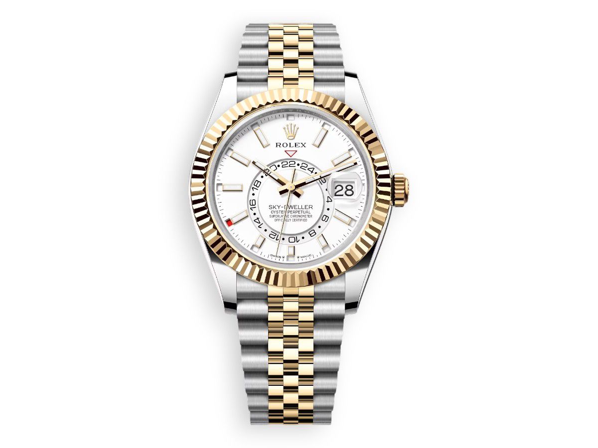 rolex sky dweller yellow rolesor jubille white p