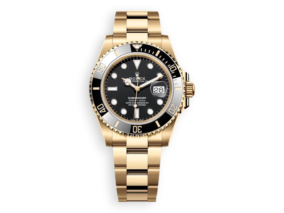 rolex submariner date yellow gold 41mm black ceramic watchhub