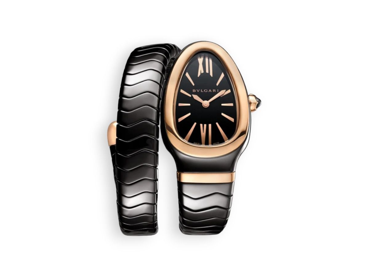 godynnyk bvlgari serpenti spiga 35mm black dial ceramic ladies watch 102735 watchhub