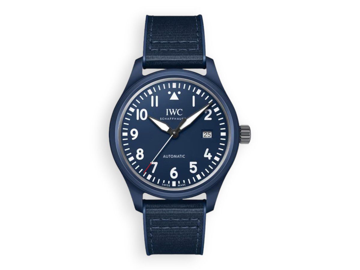 iwc pilot s automatic edition iw328101 blue dial blue neilon strap based rubber face watchhub