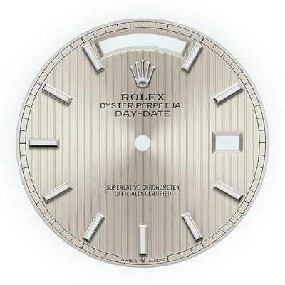 Guilloche silver indexes dial Day Date