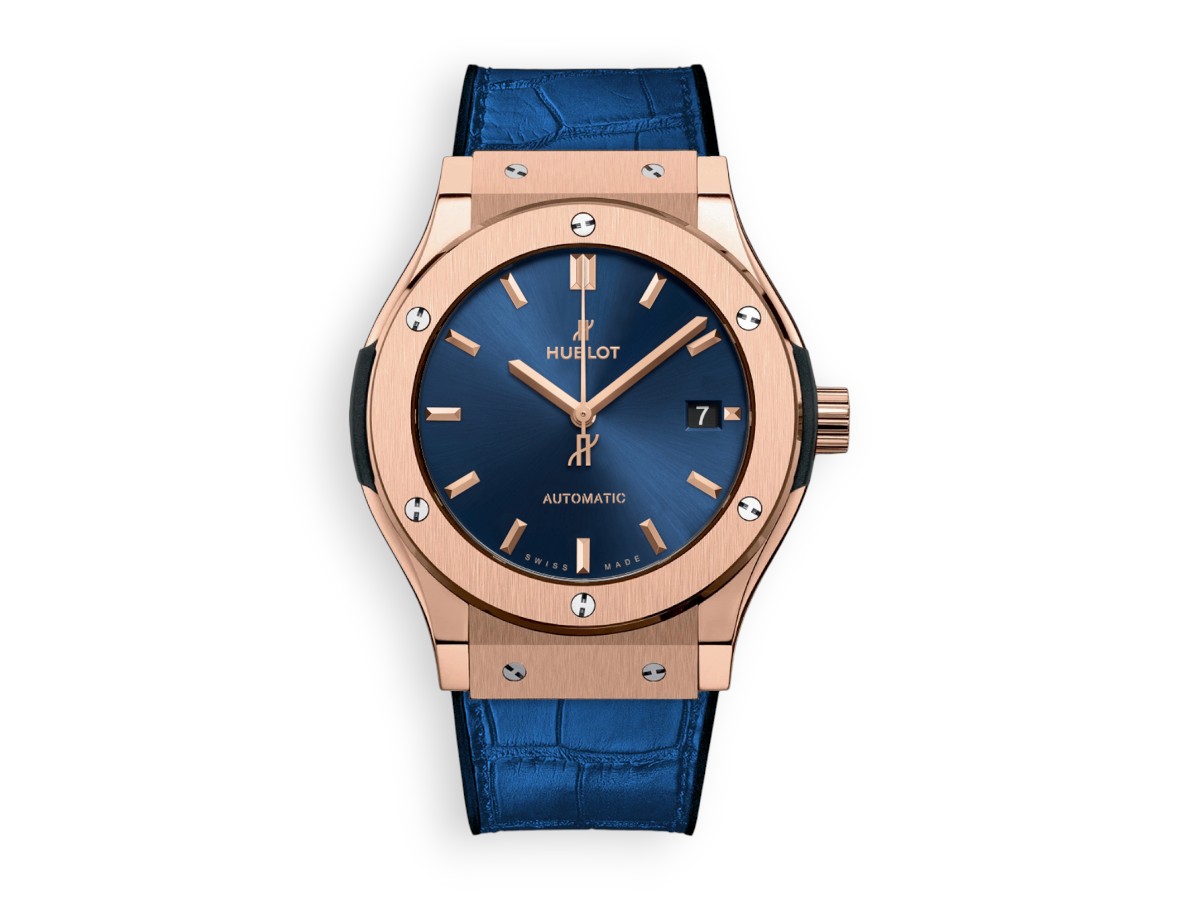 Hublot Classic Fusion King Gold 3-Hands 45 mm Leather blue dial ref.511.ox.7180.lr